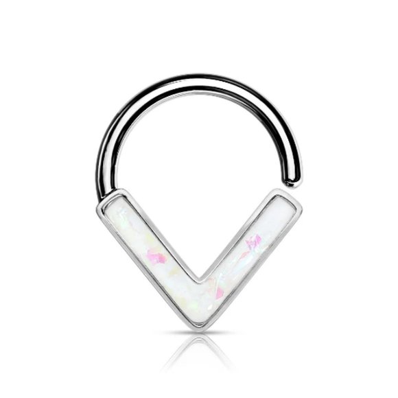 Opal Glitter Chevron Teardrop Nose Ring Hoop Septum 316L Surgical Steel Piercing - Picture 10 of 10